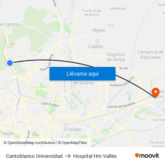 Cantoblanco Universidad to Hospital Hm Vallés map