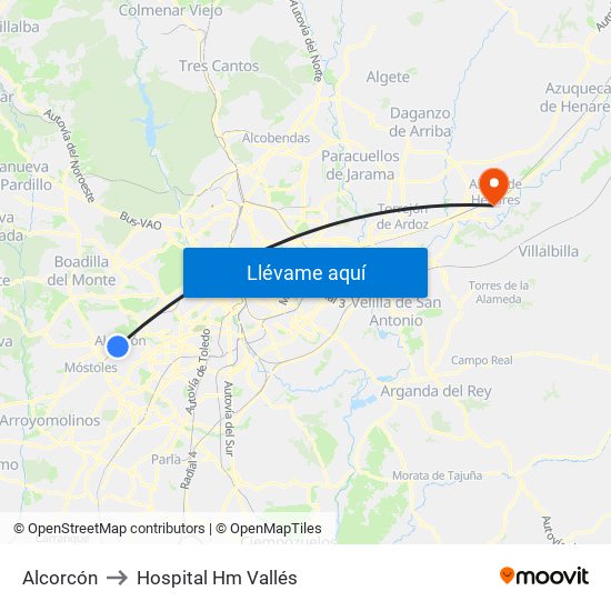 Alcorcón to Hospital Hm Vallés map