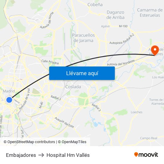 Embajadores to Hospital Hm Vallés map
