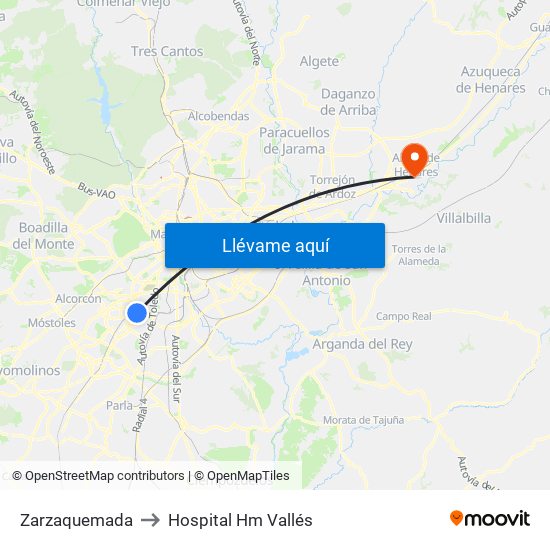 Zarzaquemada to Hospital Hm Vallés map