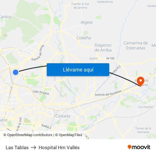 Las Tablas to Hospital Hm Vallés map