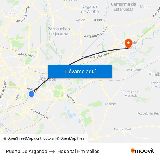Puerta De Arganda to Hospital Hm Vallés map