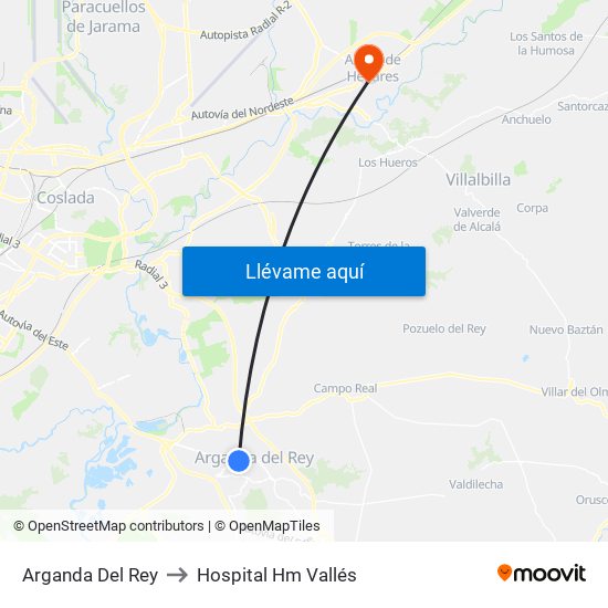 Arganda Del Rey to Hospital Hm Vallés map