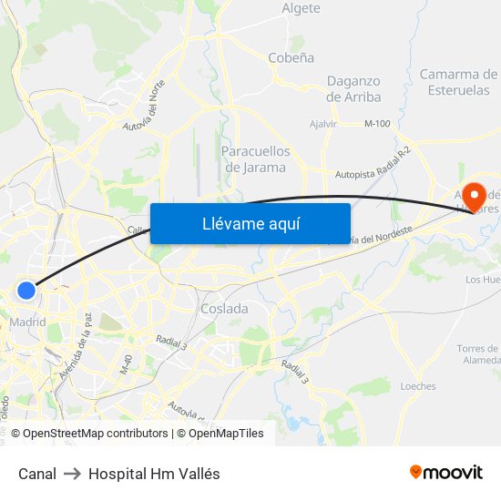 Canal to Hospital Hm Vallés map