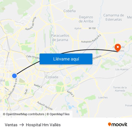 Ventas to Hospital Hm Vallés map