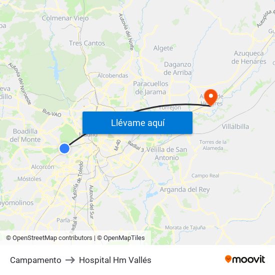 Campamento to Hospital Hm Vallés map