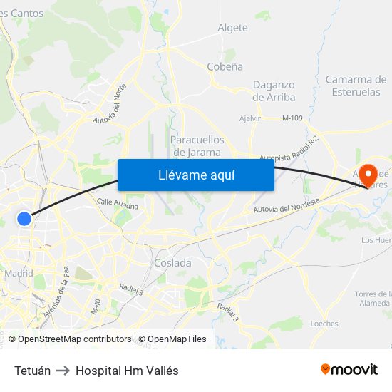 Tetuán to Hospital Hm Vallés map