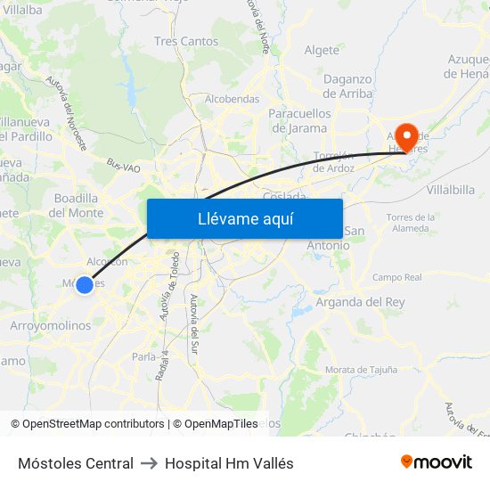 Móstoles Central to Hospital Hm Vallés map
