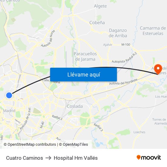 Cuatro Caminos to Hospital Hm Vallés map
