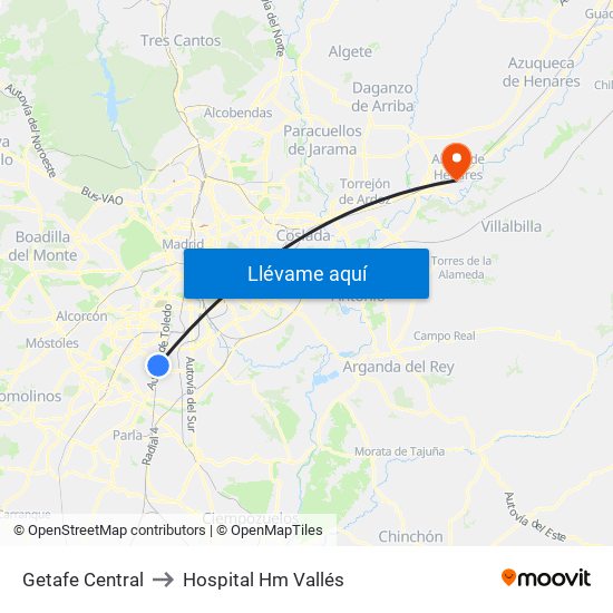 Getafe Central to Hospital Hm Vallés map