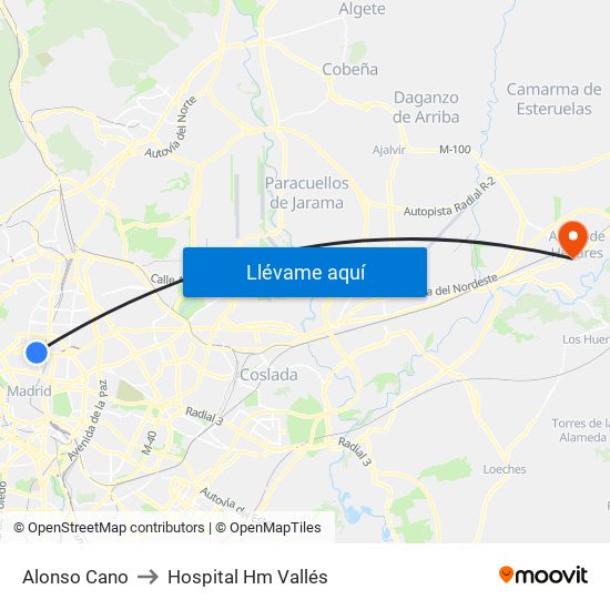 Alonso Cano to Hospital Hm Vallés map