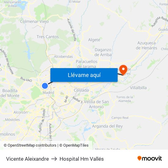 Vicente Aleixandre to Hospital Hm Vallés map