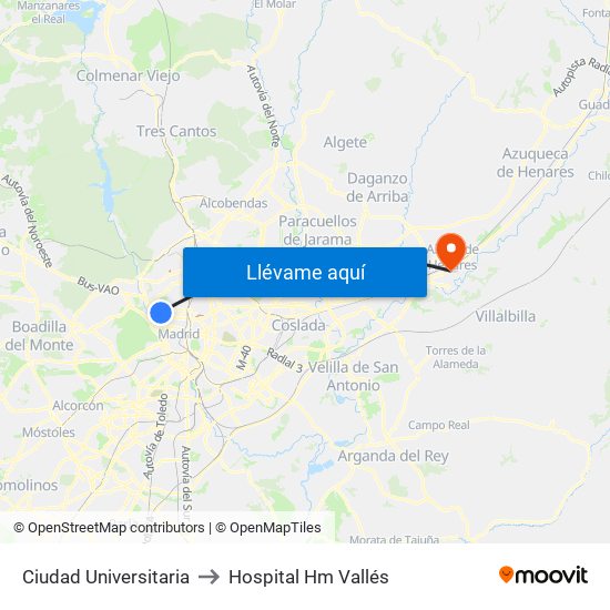 Ciudad Universitaria to Hospital Hm Vallés map