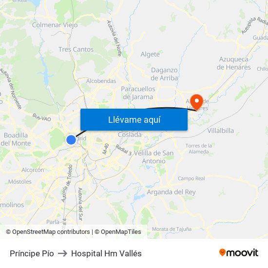 Príncipe Pío to Hospital Hm Vallés map