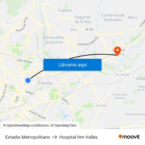 Estadio Metropolitano to Hospital Hm Vallés map