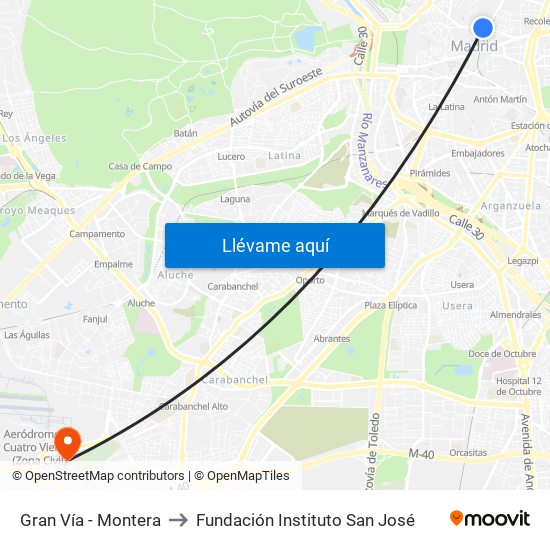 Gran Vía - Montera to Fundación Instituto San José map