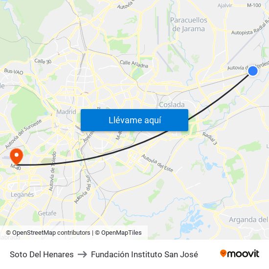 Soto Del Henares to Fundación Instituto San José map