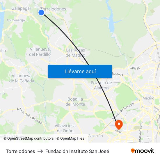 Torrelodones to Fundación Instituto San José map