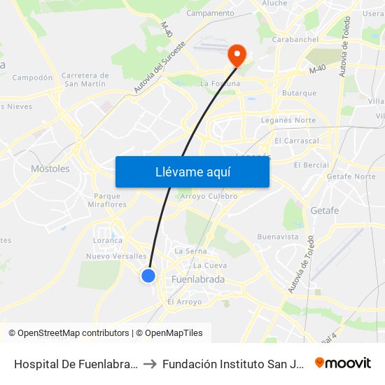 Hospital De Fuenlabrada to Fundación Instituto San José map