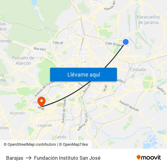 Barajas to Fundación Instituto San José map