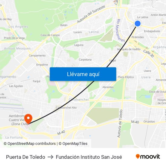 Puerta De Toledo to Fundación Instituto San José map