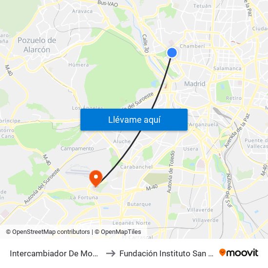 Intercambiador De Moncloa to Fundación Instituto San José map