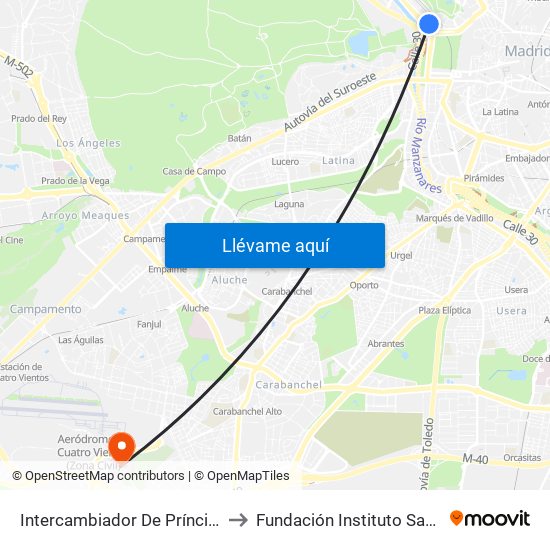 Intercambiador De Príncipe Pío to Fundación Instituto San José map