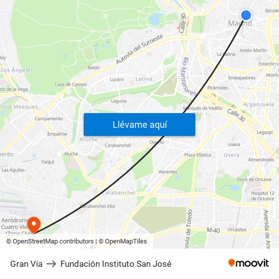 Gran Vía to Fundación Instituto San José map