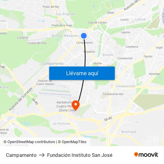 Campamento to Fundación Instituto San José map