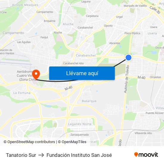 Tanatorio Sur to Fundación Instituto San José map