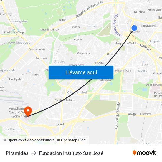 Pirámides to Fundación Instituto San José map