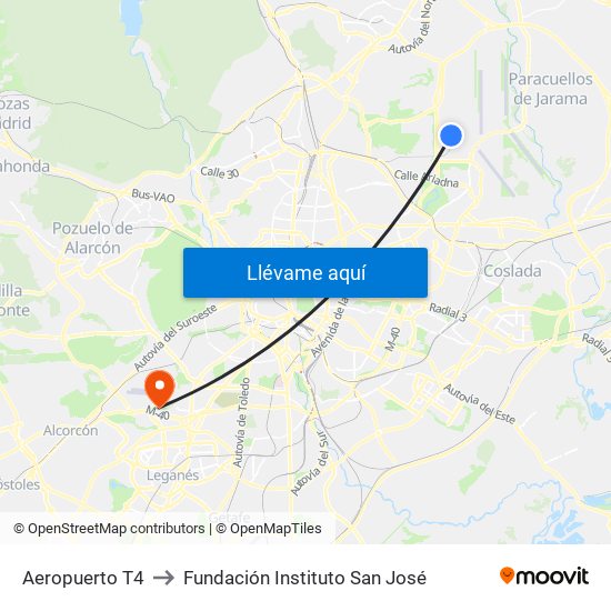 Aeropuerto T4 to Fundación Instituto San José map