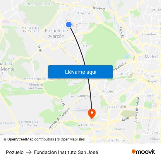 Pozuelo to Fundación Instituto San José map