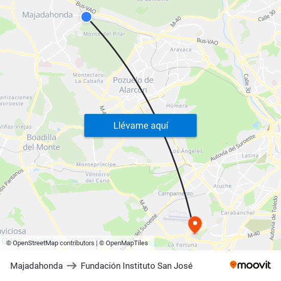 Majadahonda to Fundación Instituto San José map