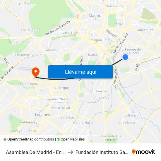 Asamblea De Madrid - Entrevías to Fundación Instituto San José map