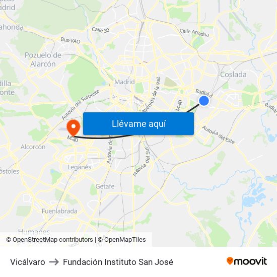 Vicálvaro to Fundación Instituto San José map
