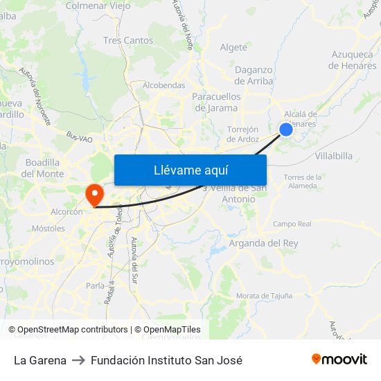La Garena to Fundación Instituto San José map