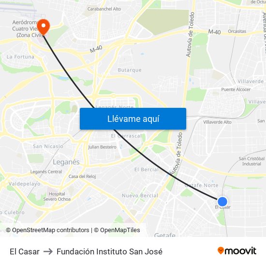El Casar to Fundación Instituto San José map