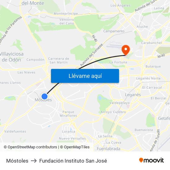 Móstoles to Fundación Instituto San José map