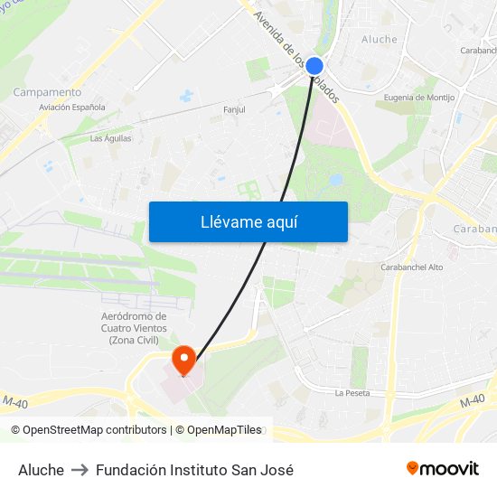 Aluche to Fundación Instituto San José map