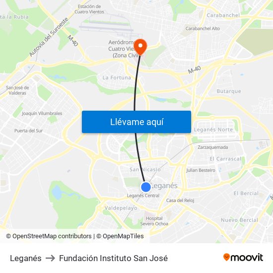 Leganés to Fundación Instituto San José map