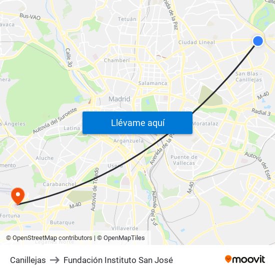 Canillejas to Fundación Instituto San José map