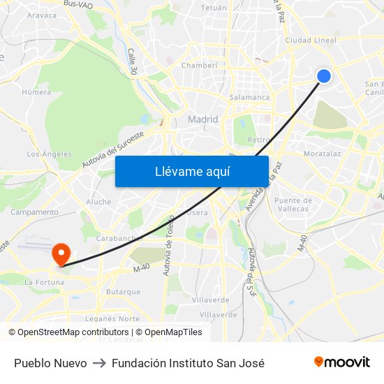 Pueblo Nuevo to Fundación Instituto San José map