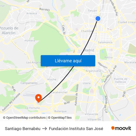 Santiago Bernabéu to Fundación Instituto San José map