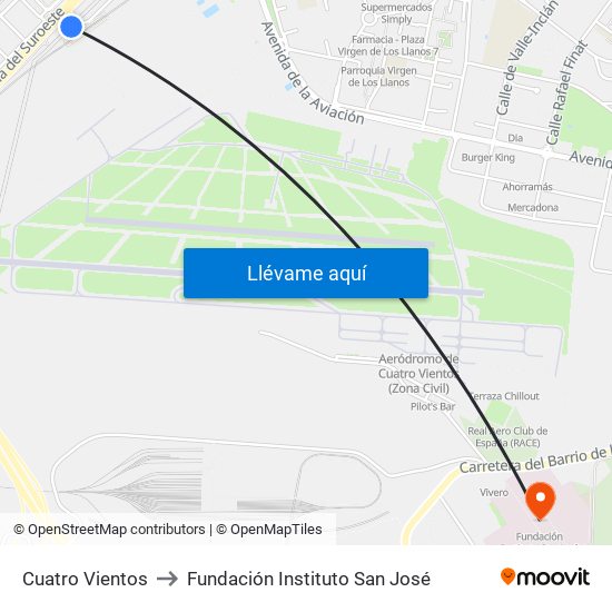 Cuatro Vientos to Fundación Instituto San José map