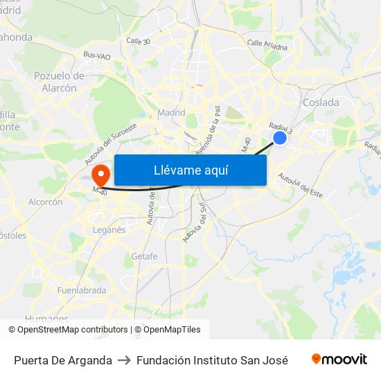 Puerta De Arganda to Fundación Instituto San José map