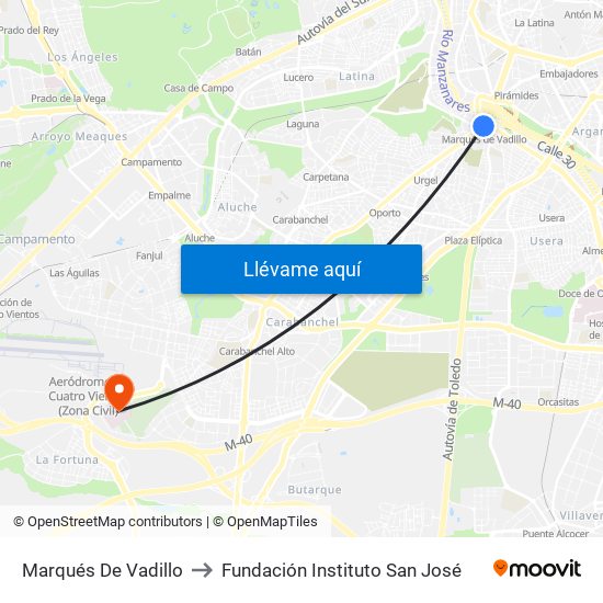 Marqués De Vadillo to Fundación Instituto San José map