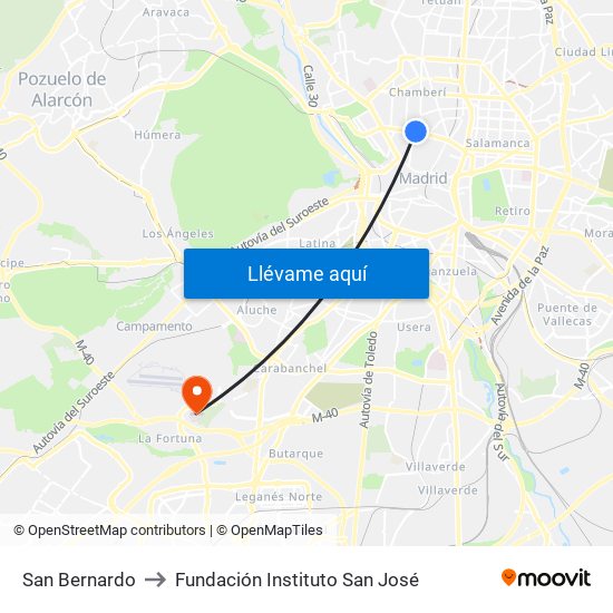 San Bernardo to Fundación Instituto San José map