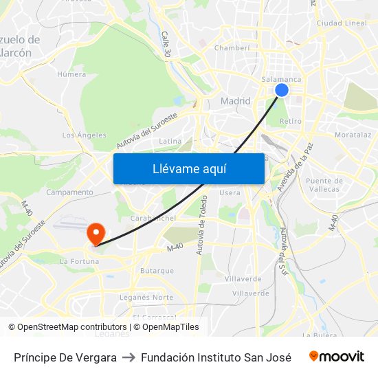 Príncipe De Vergara to Fundación Instituto San José map