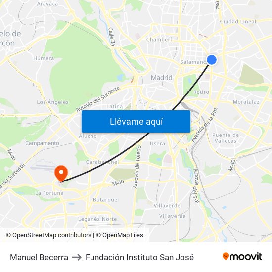 Manuel Becerra to Fundación Instituto San José map